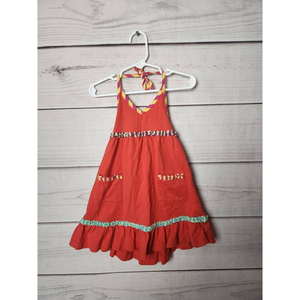 Hanna Andersson Girls Sundress Red Pockets Tie Halter‎ Cotton Ruffle 2T